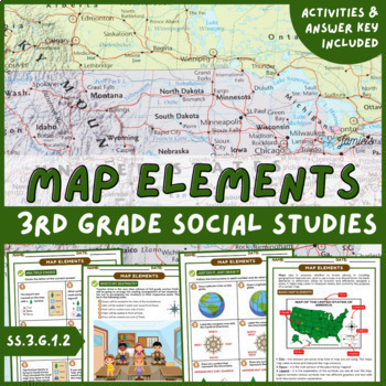 Preview of Map Elements Activity & Answer Key 3rd Grade Social Studies