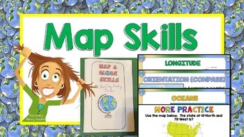 Preview of Map & Globe Skills, Continents and Oceans Distance Learning
