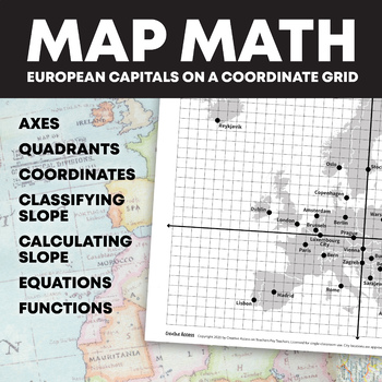 Preview of Map Math: European Capitals on a Coordinate Grid (Graphing, Slope & More!)