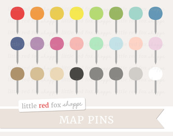 Digital Notepaper / Journal Clip Art - Colour Round Push Pin Clip Art