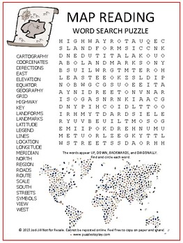 Preview of Map Reading Word Search Puzzle | No Prep Vocabulary Worksheet Activity