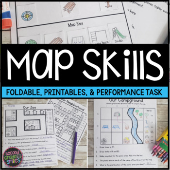 Preview of Map Skills Worksheets & Performance Task | Print & Easel