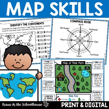 Preview of Map Skills Activities and Worksheets Maps Globes Landforms Continents & Oceans