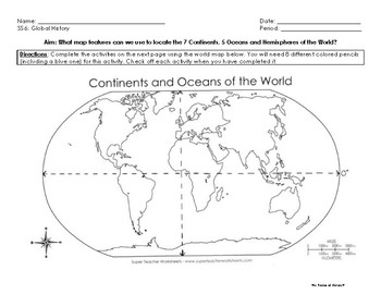 Map Skills Activity: Continents, Oceans and Hemispheres | TpT