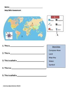 Map Skills Assessment Grade 1 by Jessica Adamovich | TPT