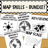 Map Skills BUNDLE - Compass Rose - Key - Scale - Hemispher