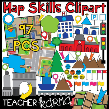 Preview of Map Skills BUNDLE of Clipart - 97 pieces