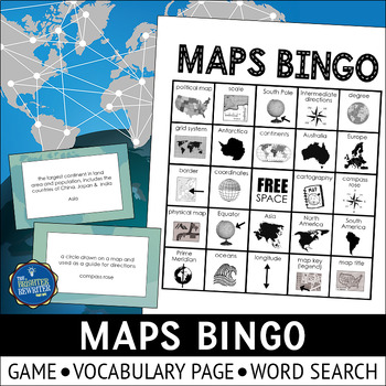 Preview of Map Skills Bingo Game and Word Search