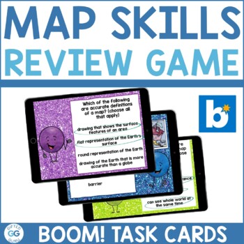 Preview of Map Skills Boom Cards™ Review Game | Digital Task Cards | Distance Learning