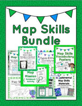 Preview of Map Skills Bundle: activities, worksheets, crafts, posters + more