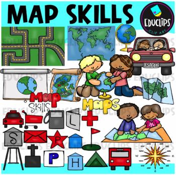 Preview of Map Skills Clip Art Set {Educlips Clipart}