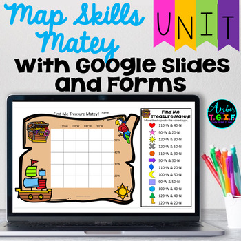 Preview of Map Skills DIGITAL - Grid Maps, Latitude/Longitude, and MORE Distance Learning