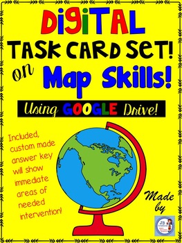 Preview of Map Skills DIGITAL Task Card Set  (intermediate grades)