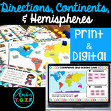 Map Skills - Directions, Continents, Oceans Hemispheres DIGITAL and PRINT Bundle