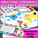 Map Skills - Directions, Continents, Oceans Hemispheres