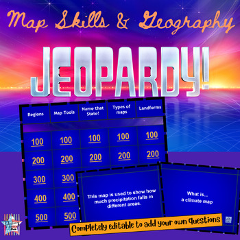 Preview of Map Skills & Geography Jeopardy Review Game, Interactive Game, Test Prep