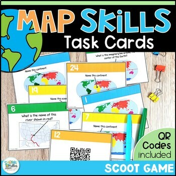 Preview of Map Skills Geography Task Cards - 2nd & 3rd Grade Continents Oceans & More
