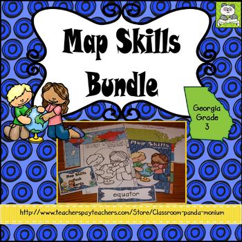 Preview of Map Skills Georgia Grade 3 (Task Cards Included) Meets New GSE's