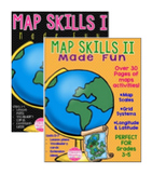 Map Skills I & II Units 1-7! No Prep! Scales, Grids, Longi