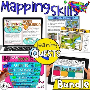 Preview of Map Skills Digital Unit - Continents, Me On the Map, Communities for 1st Grade