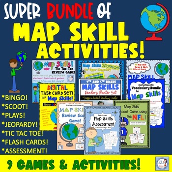Preview of Map Skills Interactive Activity Bundle!  (intermediate grades)