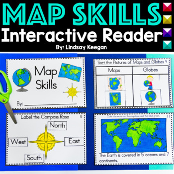 Preview of Map Skills Interactive Reader for Maps, Globes, Directions and more