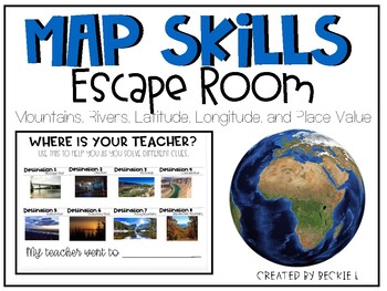 Preview of Map Skills Latitude and Longitude Escape Room