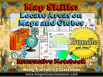Preview of Map Skills: Locate Areas on Maps and Globes Interactive Notebook BUNDLE