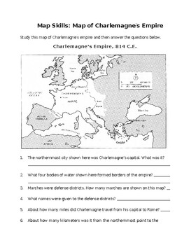 Preview of Map Skills: Map of Charlemagne's Empire