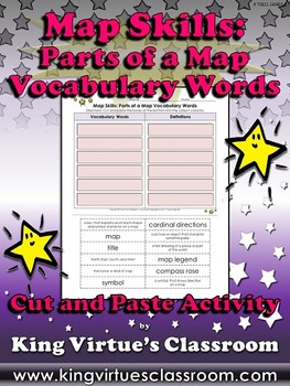 Preview of Map Skills: Parts of a Map Vocabulary Words Cut and Paste Activity - King Virtue
