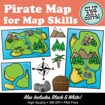 Preview of Map Skills Pirate Treasure Island Map Clip Art