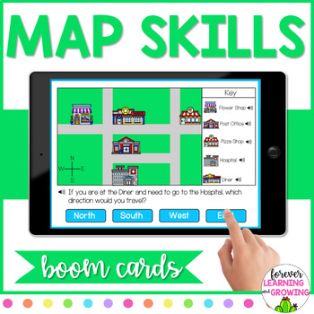 Preview of Map Skills Practice Boom Cards - Cardinal Directions & Map Key