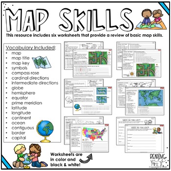 Free Map Skills Worksheets Map Skills Review Worksheets By Readingwithmrsif | Tpt