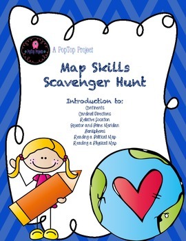 Preview of NO PREP! Map Skills Scavenger Hunt: Continents, Types of Maps, Finding Location