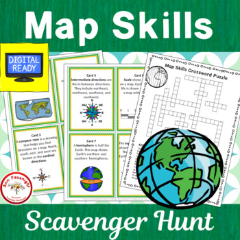 Preview of Map Skills Scavenger Hunt + Free BOOM Cards