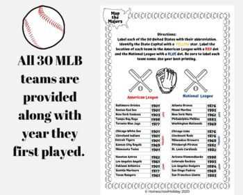 Map Major League Baseball Teams & State Capitals