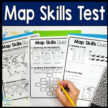 Preview of Map Skills Test | 3-Page Mapping Skills Quiz with Answer Key | Map Skills Quiz