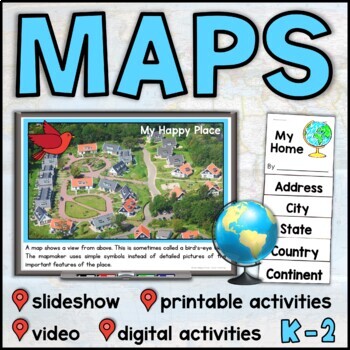 Preview of Map Skills Unit with Slideshow– Me on the Map – Maps and Globes - with Digital