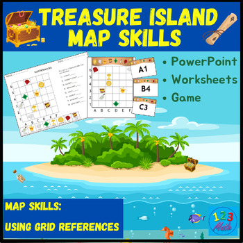 Preview of Map Skills Using A Grid - Treasure Island Theme.