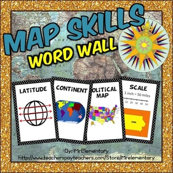 Preview of Maps Skills Vocabulary Word Wall Posters