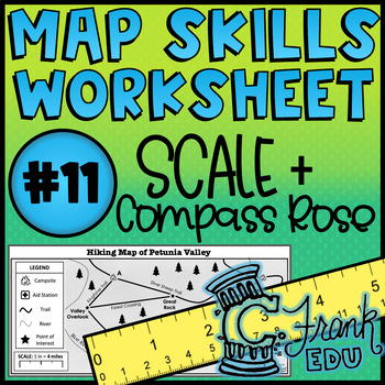Preview of Map Skills Worksheet: Scale & Compass Rose #11 (NO PREP) Data Tracker included!