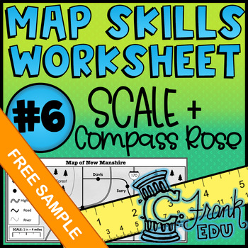 Preview of Map Skills Worksheet: Scale & Compass Rose #6 (NO PREP) - Free Sample!