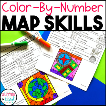 Preview of Map Skills Worksheets Activities Color By Number