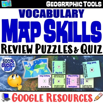 Preview of Map Skills and Geographic Tools Vocab Review Puzzles and Unit Quiz | Google