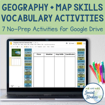Preview of Map Skills and Geography Vocabulary Activities for Google Drive