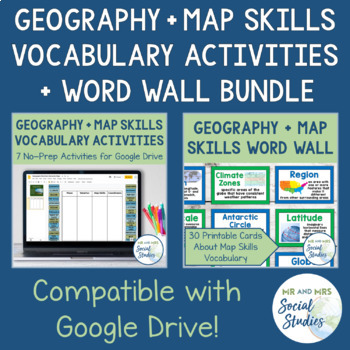 Preview of Map Skills and Geography Vocabulary Activity Set and Word Wall Bundle