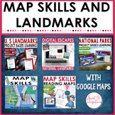 Map Skills and Landmarks Bundle - Google Maps Activities a