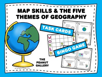 Preview of Map Skills and the Five Themes of Geography (Task Cards & Bingo)