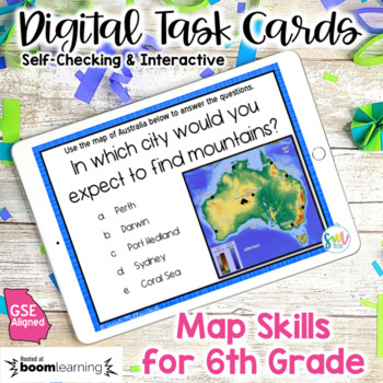 Preview of Map Skills for 6th Grade DIGITAL Task Cards | DISTANCE LEARNING | GSE Aligned