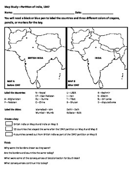 Preview of Map Study - 1947 Partition of India